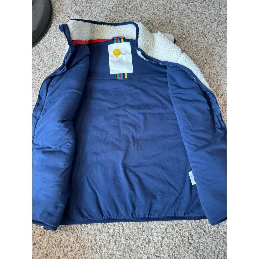 MINI  BODEN White & blue kids vest size 11/12; 152cm, White fluffy sherpa
